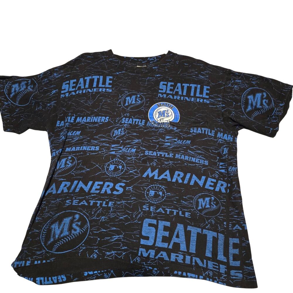 vintage 1990s Seattle Mariners All-Over Print (AOP) single-stitch t-shirt large